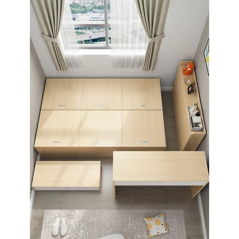 

Single bed small apartment tatami bed, desk pedal bedroom furniture combination
