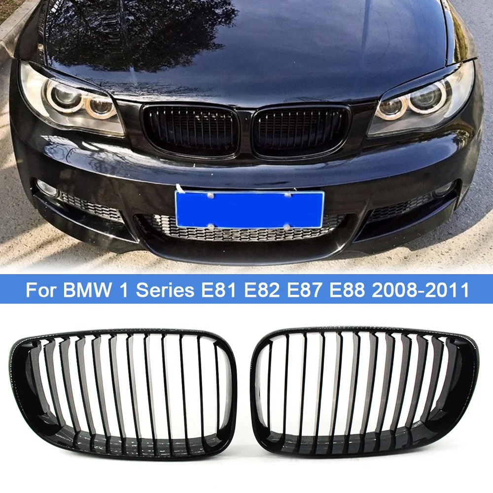 

Для BMW 1 серии E81 E82 E87 E88 2007-2011 120d 120i 130i 1 пара глянцевый черный автомобильный передний бампер, решетки для почек, замена решетки