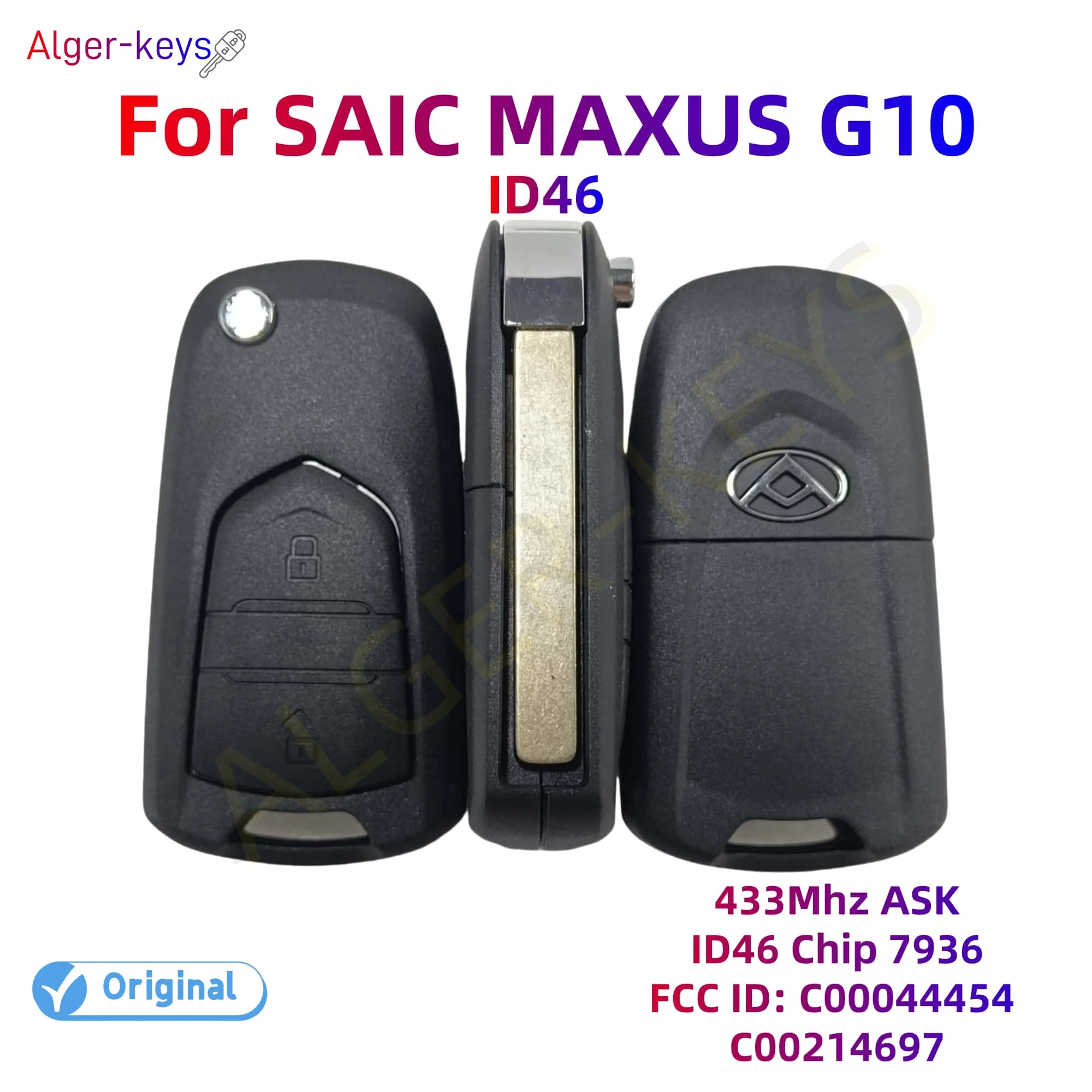 Alger-keys Genuine Original Remote Key 2 Button For SAIC MAXUS G10 G20 V80 OEM Key Car Keyless 433MHZ ID46 HITAG2 Chip 7936