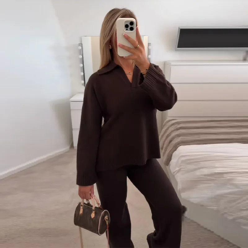 عارضة بسيطة فضفاضة سترة السراويل مجموعة بلون الرجعية تنوعا مريحة الشارع الشهير أعلى السراويل التنقل الزي النسائي