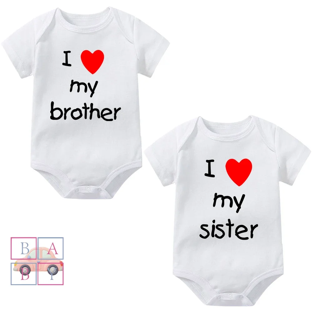 

Детское боди I Love My Sister Brother Twins, комбинезон с короткими рукавами для новорожденных мальчиков и девочек, хлопковый летний комбинезон для младенцев, одежда, подарки