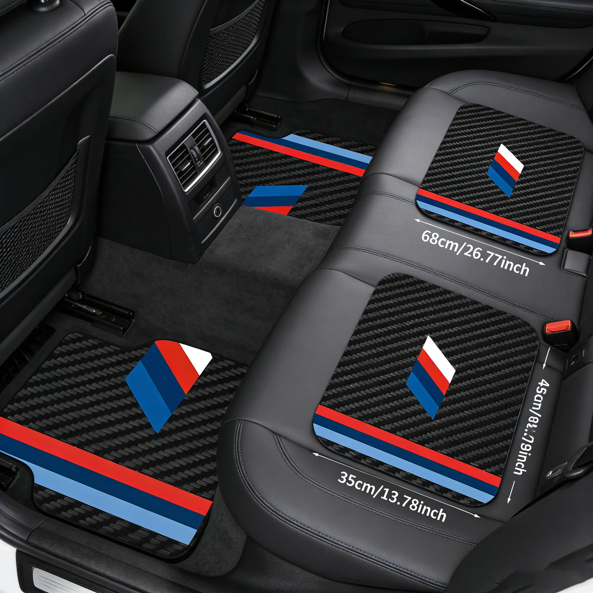 4-częściowy zestaw dywaników podłogowych z logo BMW, wytrzymałe, odporne na każdą pogodę, łatwe do czyszczenia, czarno-białe wnętrze, pasują do sedanów i ciężarówek.