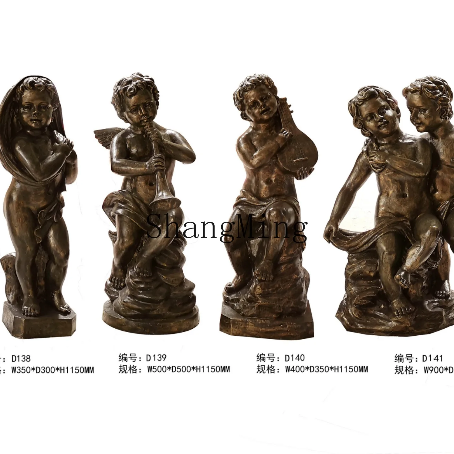 

CL Resin Fiberglass Angel Figurine Bronze Music Angel Combination Sculpture