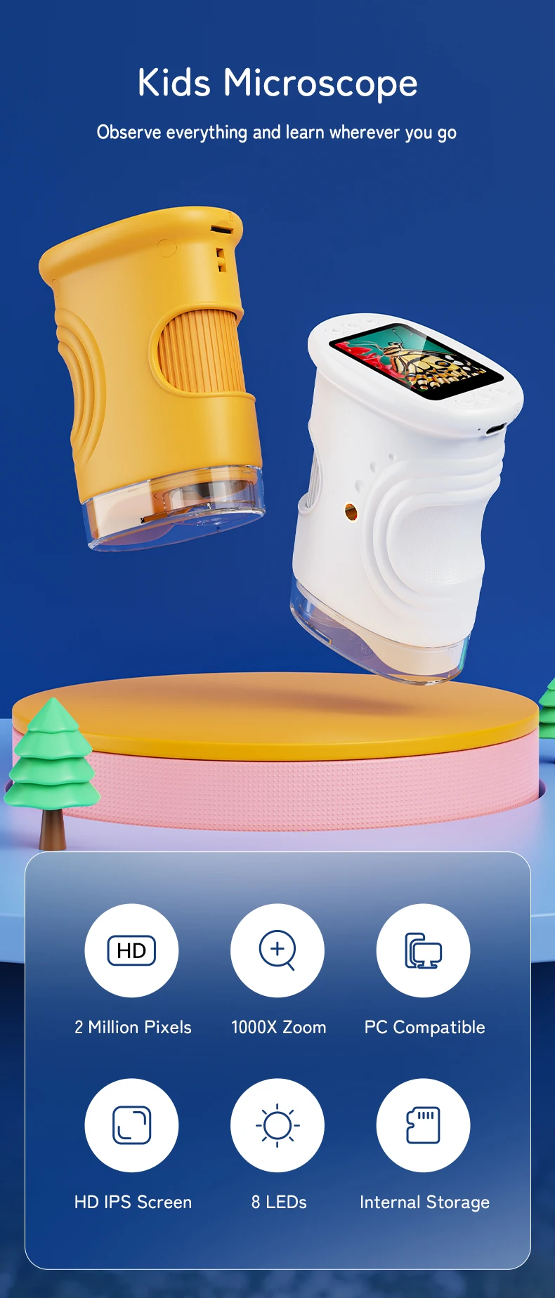 1000-faches Taschenmikroskop für Kinder mit 4K 2,0-Zoll-Bildschirm Digitales Handmikroskop Tragbares Wissenschaftsspielzeug MINT-Lerngeschenk – Detail 5