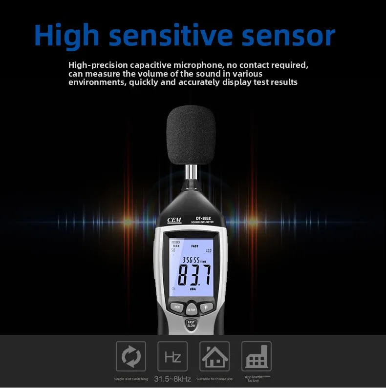 DT-8852 130db USB Digital Level Meter Recorder Noise Meter with Plastic Microphone Sound Level Measuring Instruments