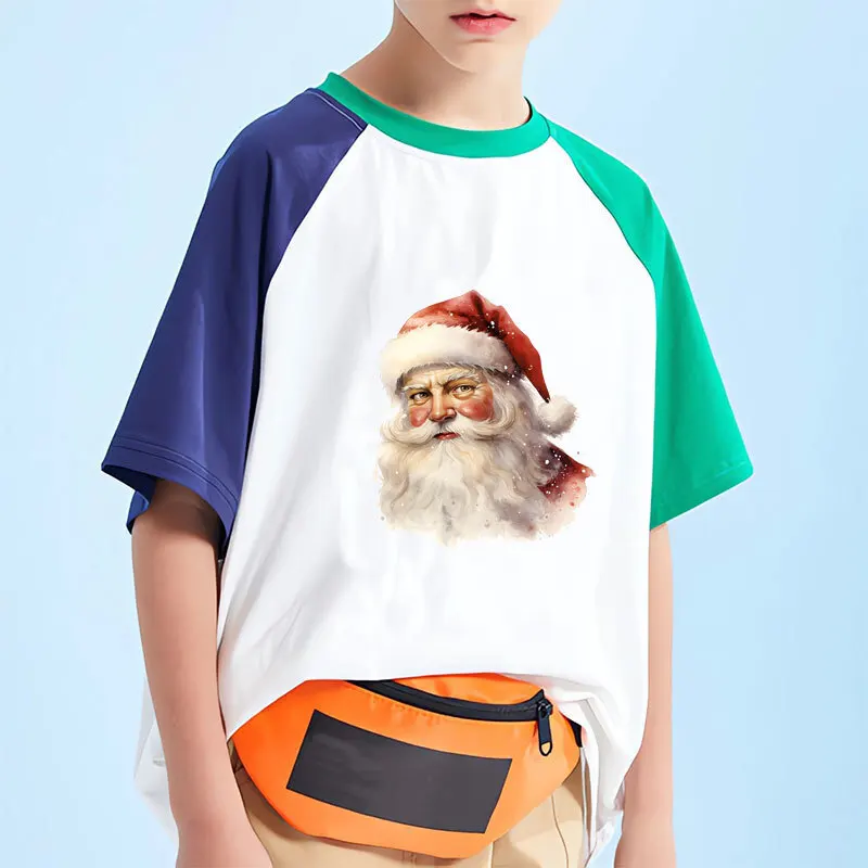 Kids Cartoon Santa Claus Iron On Heat Transfer Sticker For Clothes Pinted Vinyl Thermal Appliques Washable T-Shirt Decal