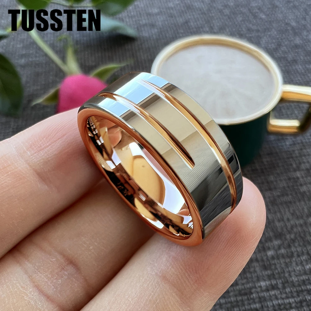 Dropshipping TUSSTEN 8MM Men Women Flat Wedding Band Tungsten Finger Ring 2 Grooves Finish Great Workmanship Comfort Fit image 5