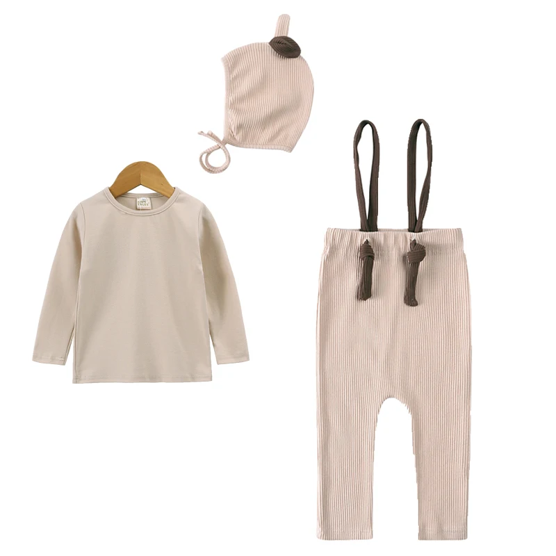 Infant Baby Girls Boys Clothing Set Newborn Cotton Long Sleeve Top T-Shirt+Suspender Pants With Hat Korean Kids Skinny Clothing