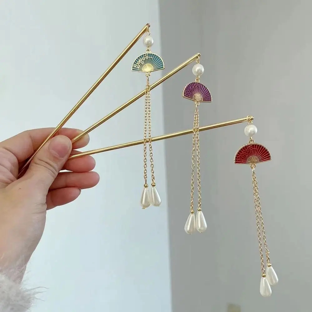 

Design Tool Ancient Headwear Cheongsam Tassel Chinese Style Headwear Hanfu Fan Hair Sticks Metal Hairpin Ancient Style Hairpin