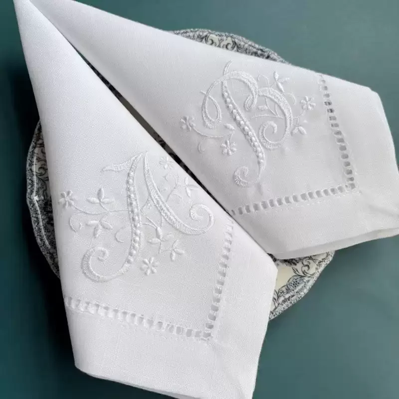 Monogrammed Handkerchief - Letter Napkin Monogram Embroidery White Dinner