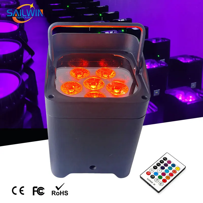CE Sailwin Dmx ضوء المرحلة 6X18 واط RGBWA UV DJ بطارية الزفاف معدات إضاءة المسرح بالطاقة اللاسلكية LED Uplight WIFI