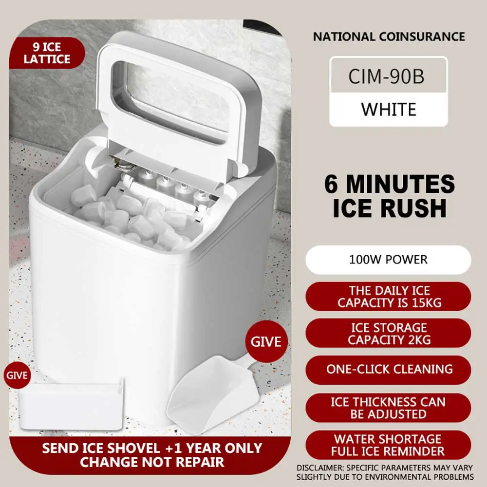 15kg Household Small Ice Maker Commercial 9-Cell Fully Automatic Ice Maker Manually Adding Water