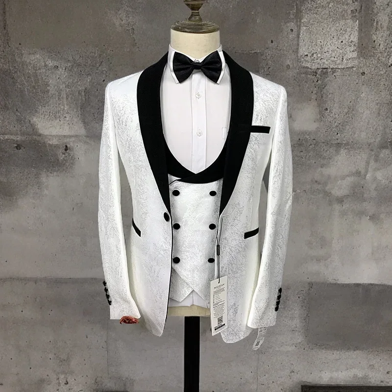 

Floral Wedding Tuxedos For Men Suits Slim Fit Shawl Lapel With Pants For Best Man 3 Piece Suit Groom Male Fashion Costume
