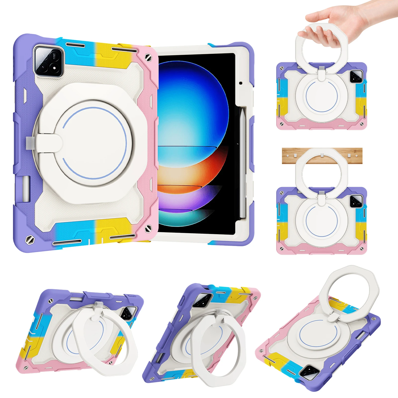 

Case For Xiaomi Pad 6S Pro 12.4 2024 Stand Armor Cover With 360 Rotating Handle Grip PC Silicon Kids Safe Shockproof Pen Slot