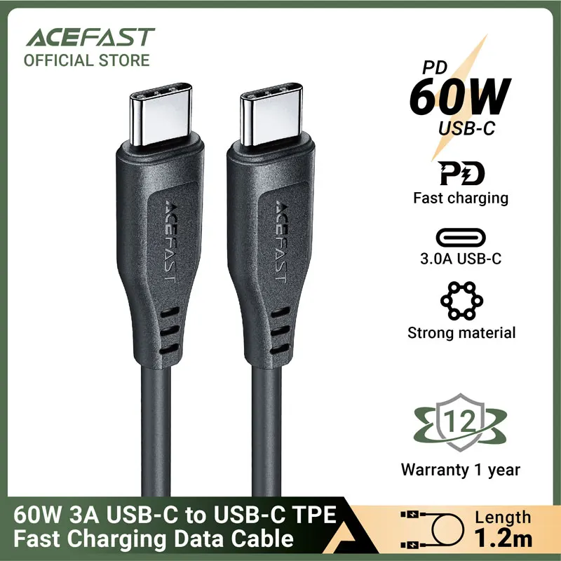 ACEFAST USB C to USB C Phone Cable For Samsung S20 S21 Ultra 20V 3A 60W PD Fast Charging Wire Cord For Macbook Pro Data Cables