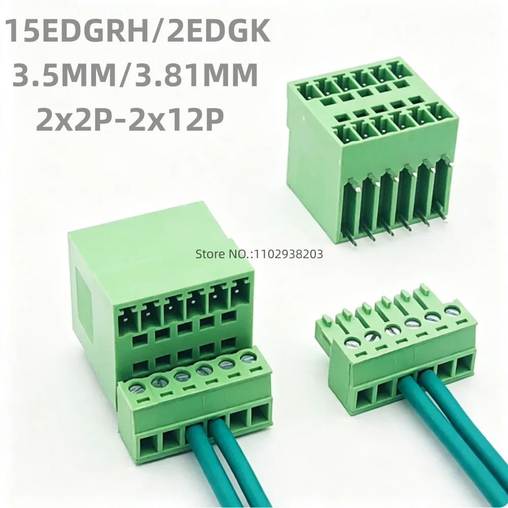 5set KF15EDGRH Double-Layer Plug-And-Pull PCB Terminal Block KF2EDGK-3.5/3.81mm Double-Row Male-Female Plug Socket With Bent Pin