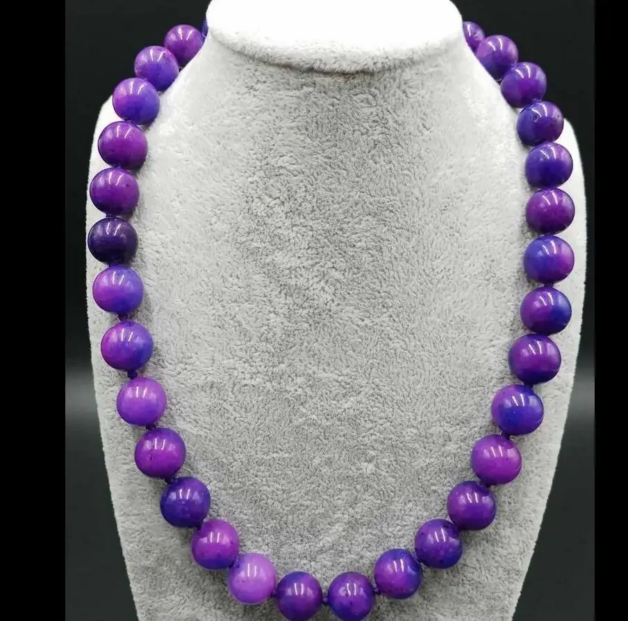 Natural 10mm purple cherubite Gemstone Round Beaded Necklace 18 