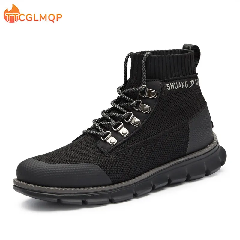 New Fashion Men Boots Breathable Mesh High Top Casual Boots Men Trainer Walking Boots Zapatillas Hombre Men Shoes Plus Size 48