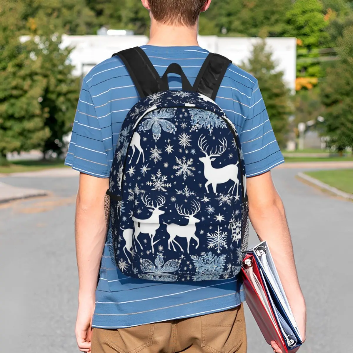 Christmas. Blue And White .8 Backpack Student BookBag Boys Girls School Bag Laptop Shoulder Bags