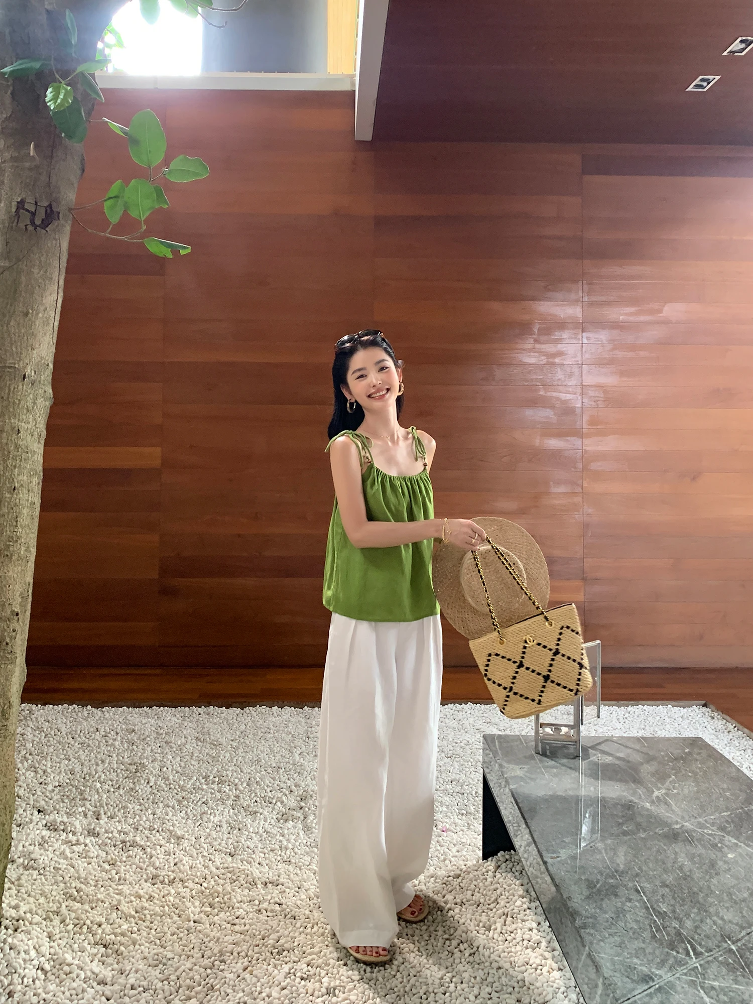 

Pusumede High Waist Loose Wide Leg Pants Women's Lightweight Drapey Casual Trousers Lenzing Lyocell Linen Summer Fashion
