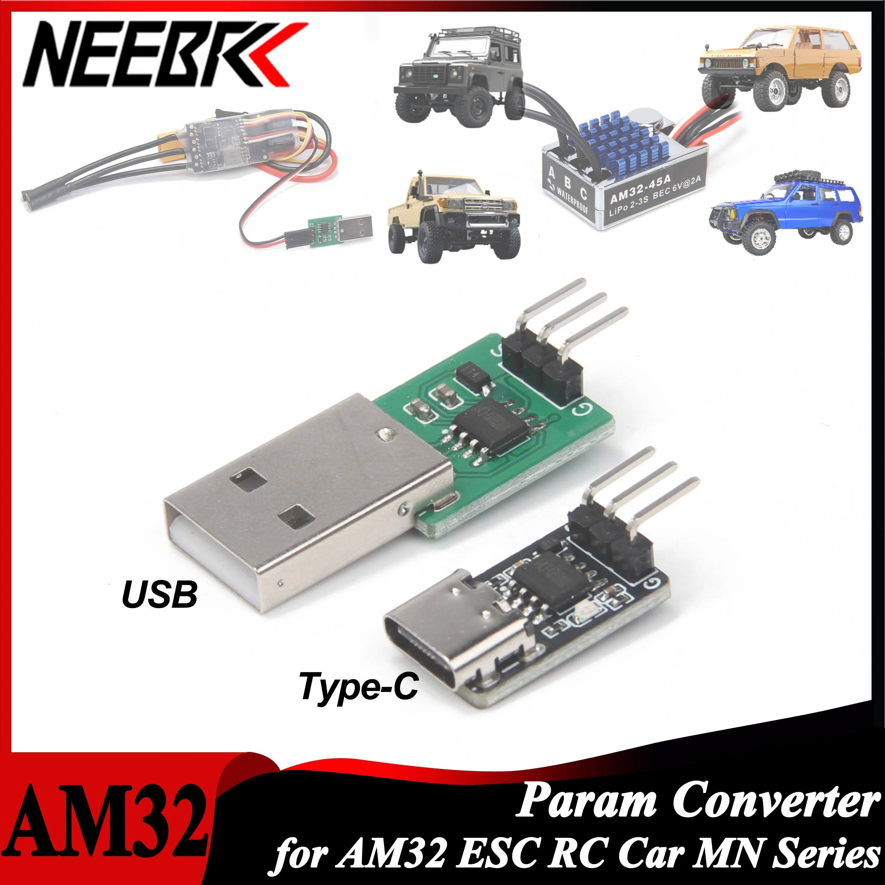 AM32 ESC USB Type C Link Programmer Param Converter Connect to Computer for RC Car Crawler MN128 MN78 MN82 Adjuster Power Kit