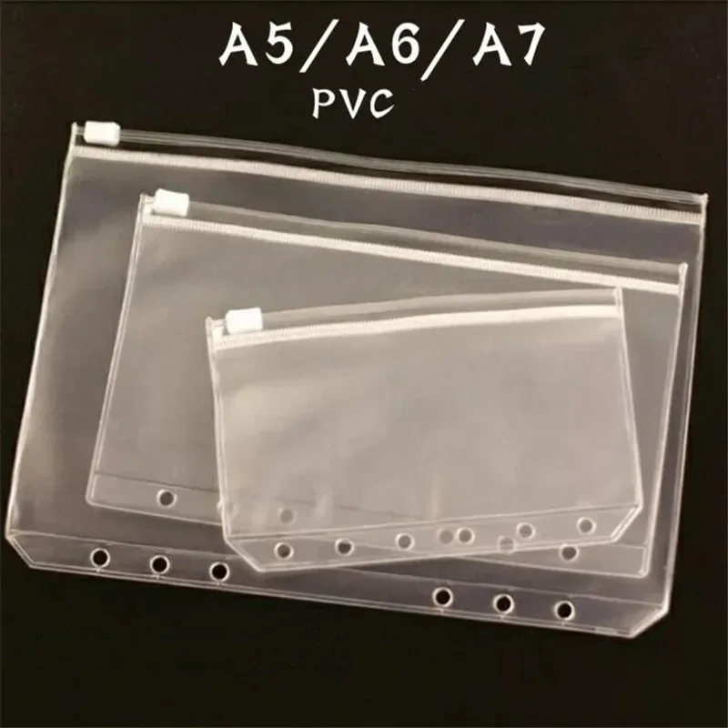 노트북 바인더 포켓 지퍼 폴더, 방수 PVC 잎 서류 정리 가방, A5, A6, A7, 6 링 바인더