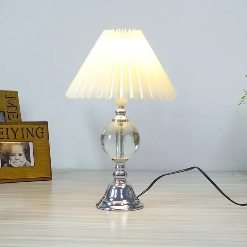 Modern Minimalist Bedside Table Lamp with Pleated Shade Warm Light for Bedroom Reading Night Light Creative Desk Decor