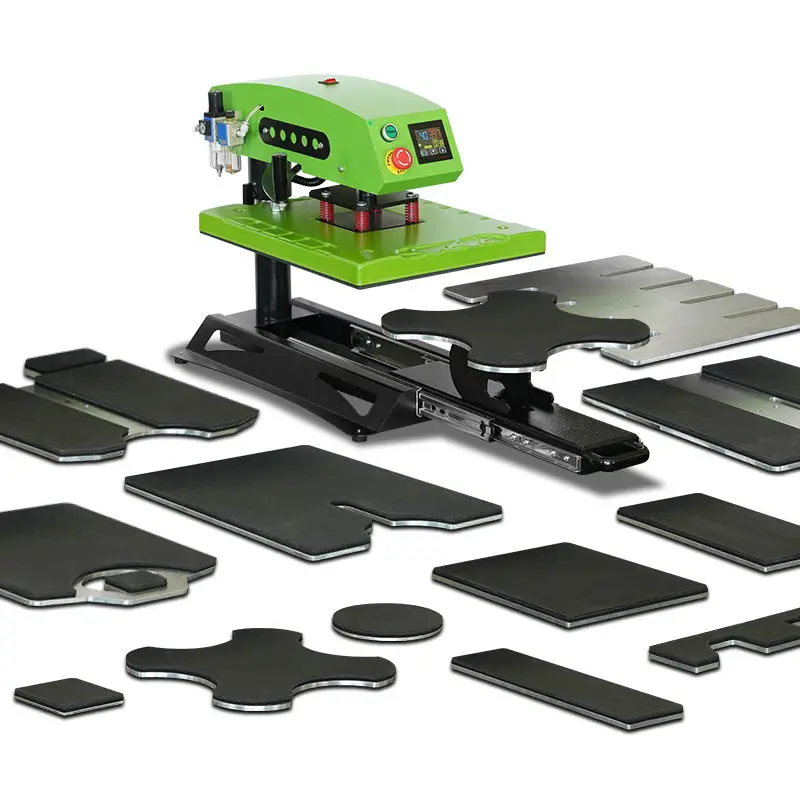

Factory New Automatic Pneumatic Digital Logo Heat Press Machine 16x20 Interchangeable Base Plates Tool Free Change System CE