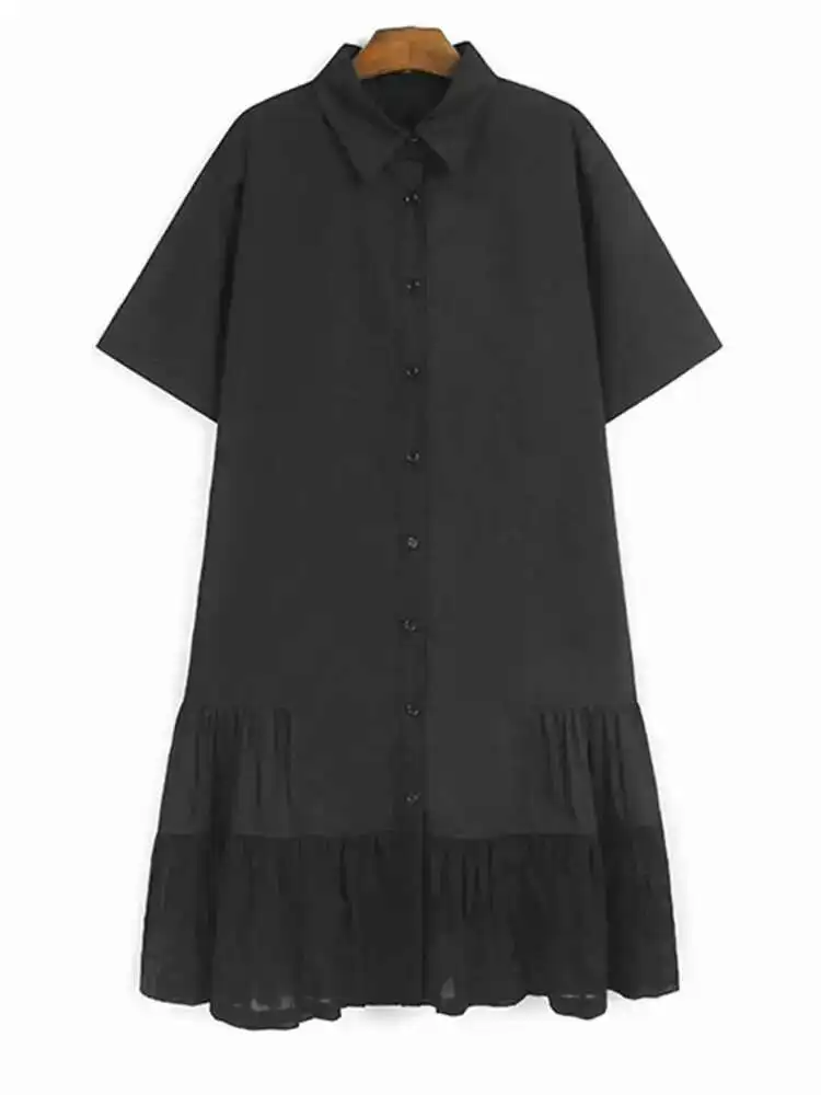 Abito da donna midi con stampa a cerchio blu impiombato di grandi dimensioni Nuovo bavero manica corta moda marea primavera estate