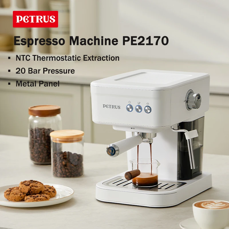 Petrus Koffiezetapparaat Espresso Koffie Mchine 20 Bar Met Metalen Paneel Krachtige Stoomwand Voor Amerlcano Mocha Latte Pe2170