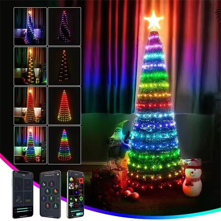 Upgraded 20M 200LEDs Smart BT RGB Fairy Lights USB Remote Christmas Tree Garland String Lights for Holiday Party New Year Decor