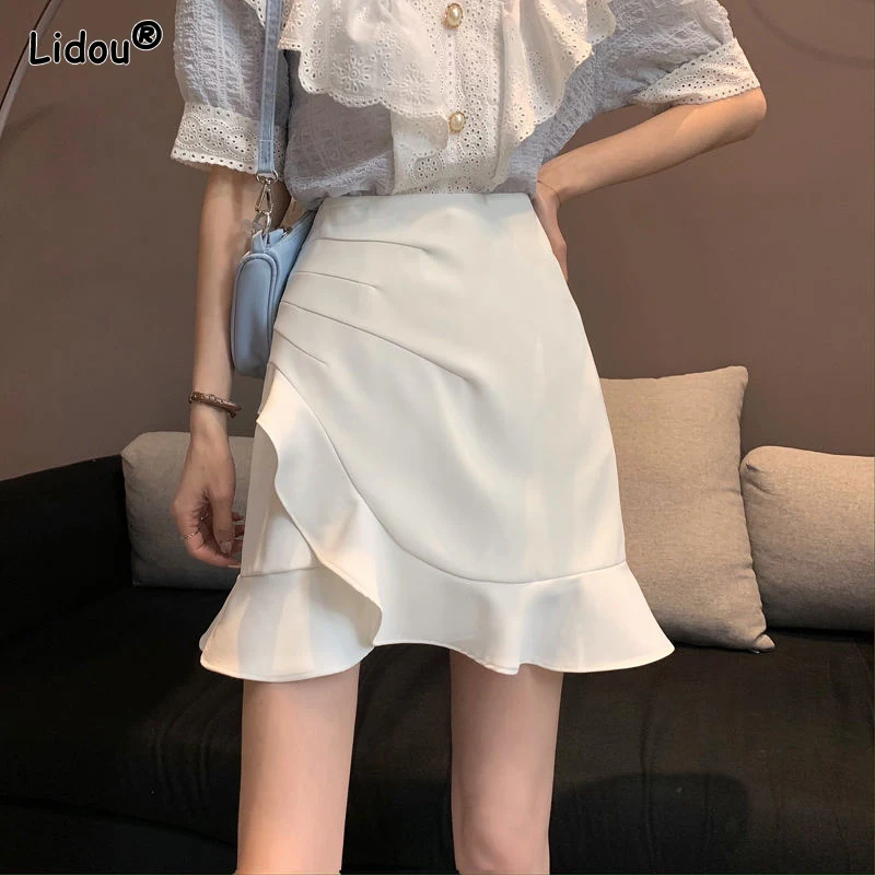 

Streetwear Fashion Casual Summer Thin Elegant Mini Skirts High Waist Solid Color Patchwork Pleated Ruffles 2023 Women's Clothing