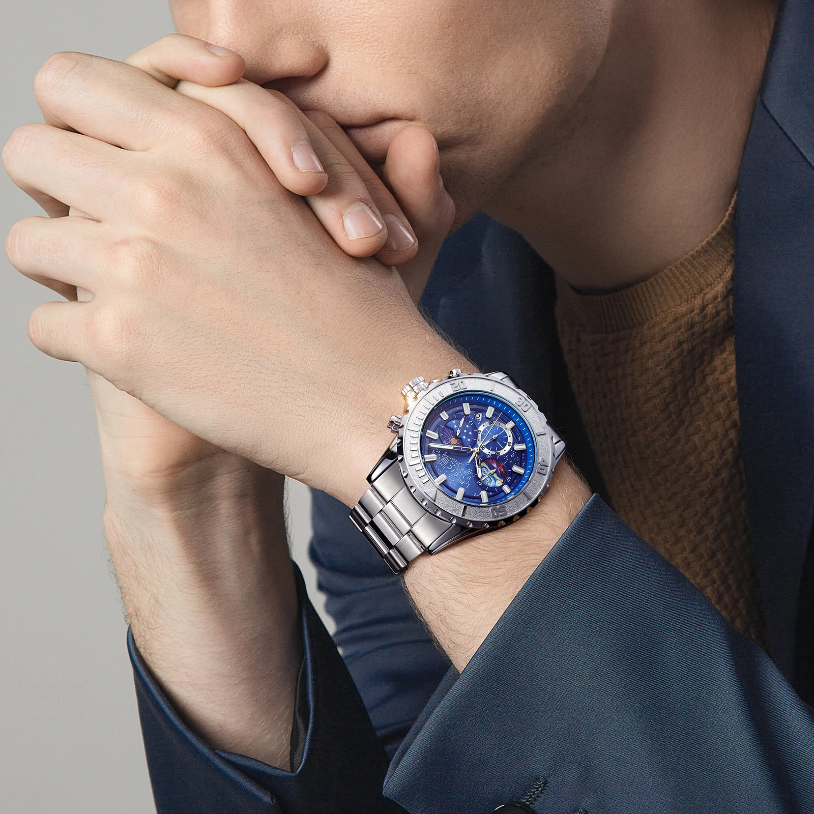 FEICE Men\'s watches Exquisite Timepiece Stunning Watch Fashion Dress Wrist Watch Moon Phase Day Date Luminous Waterproof FK131