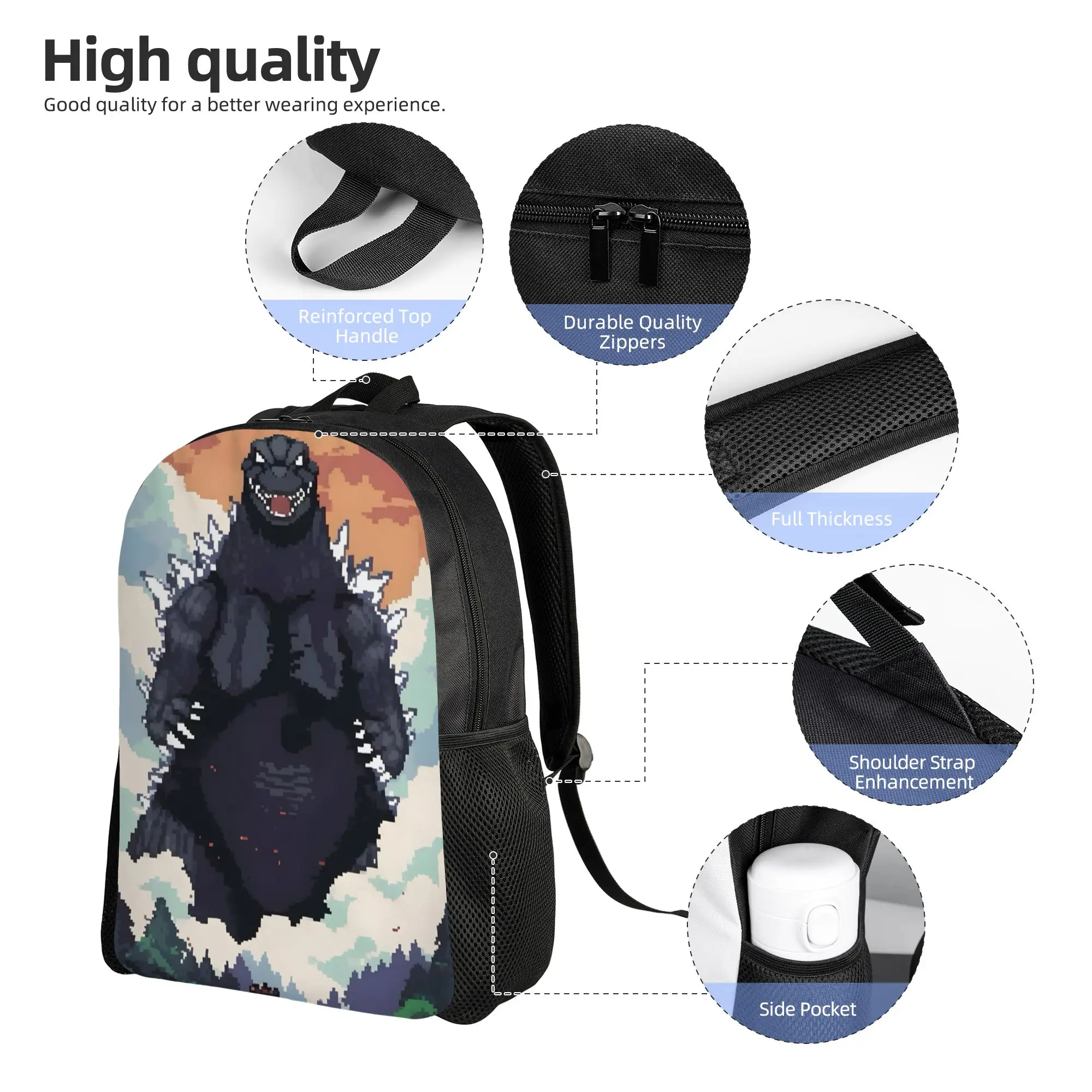 1Piece Godzilla Laptop Bag Pixel Kaiju Backpack New Semester Begins view 3