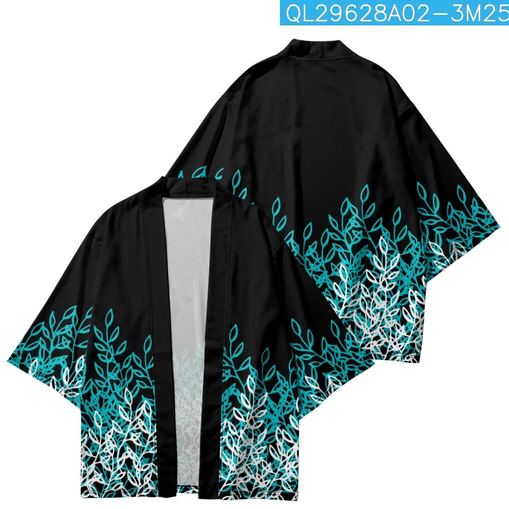 Japanese Cosplay Haori Beach Cardigan Summer Fashion Leaves Print Shirts Traditional Kimono Men Women Yukata Clothing