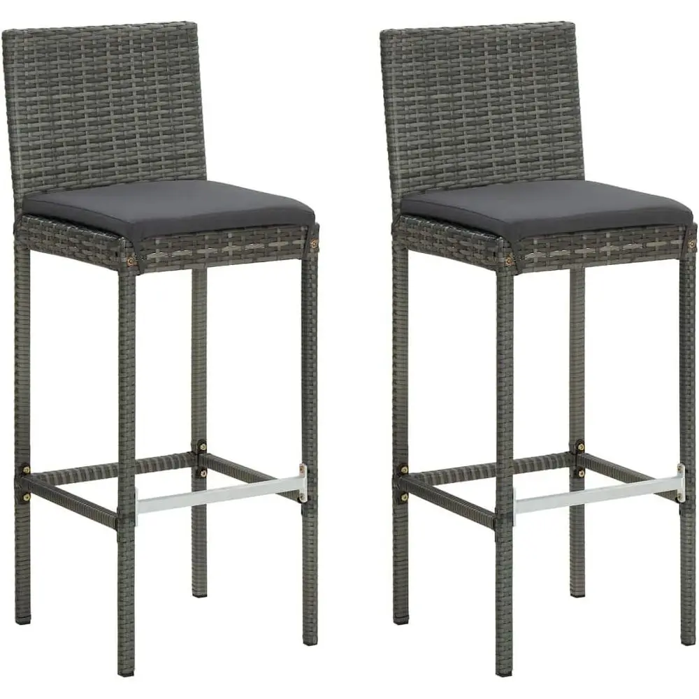

Weather-Resistant Outdoor Bar Stools with Cushions, 2-Piece Set, Gray Rattan Style
