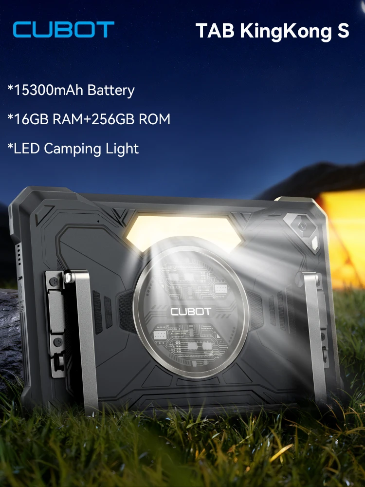 Cubot TAB KingKong S Tablet Android 15 15300 mAh Battery 16GB RAM(6+10)+256GB ROM 10.1" 90Hz Display Camping Light 48MP Camera