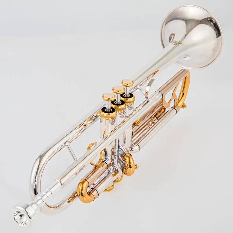 New 9345 Bb Trumpet Instruments Surface Golden Silver Plated Brass Bb Trompeta Professional Musical Instrument