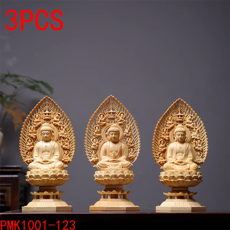 Solid Wood Carving Buddha Statue of Amitabha,Semi-Hand Carved, Feng Shui Decoration, Statue for Home, Living Room, 43cm