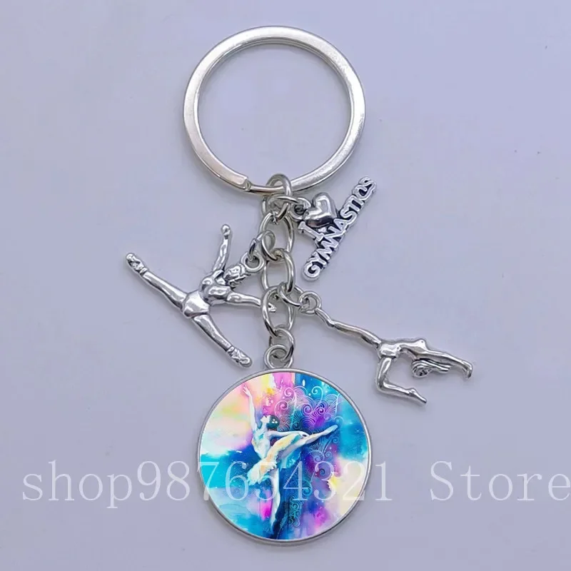 

New Rhythmic Gymnastics Keychain Gymnast Cabochon Glass Design Keychain Pendant Memorial Gift Kawaii Gymnastics Dance Lover Gift