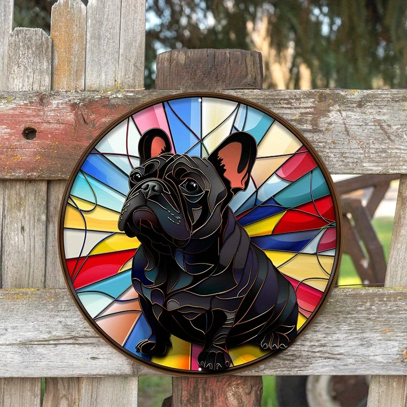 Decoração de parede redonda de alumínio com tema de cachorro de estimação, resistente às intempéries, silhueta de sinal de metal, arte suspensa, presente para amantes de cães