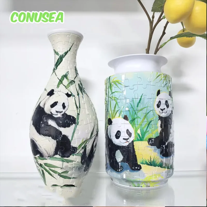 Creative Gifts Puzzle Panda Flower pot Bottle 3D Building Block Porcelain Artistic Home Decoration Kids Girls Christmas Gift Toy