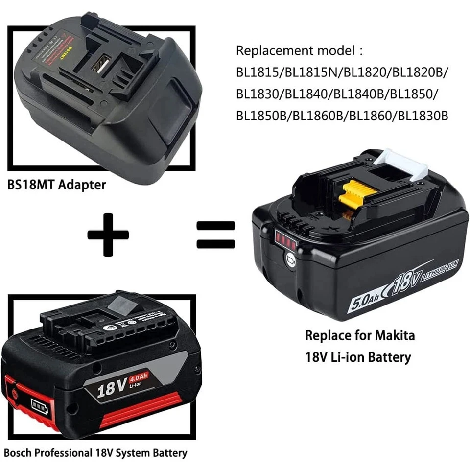 BS18MT محول البطارية محول USB لبوش 18 فولت BAT619G/620 بطاريات تحويل إلى لبطارية ليثيوم ماكيتا 18 فولت BL 1860