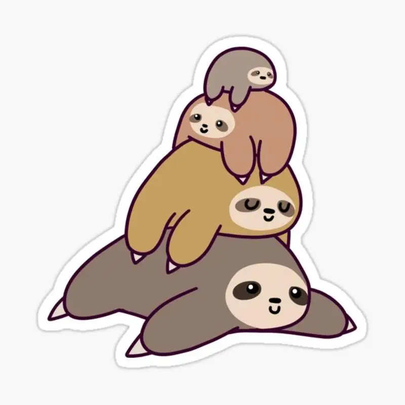 Sloth Stack Sticker for Laptop Decor Bedroom Car Cute Cartoon Art Fashionable Public Suitcase