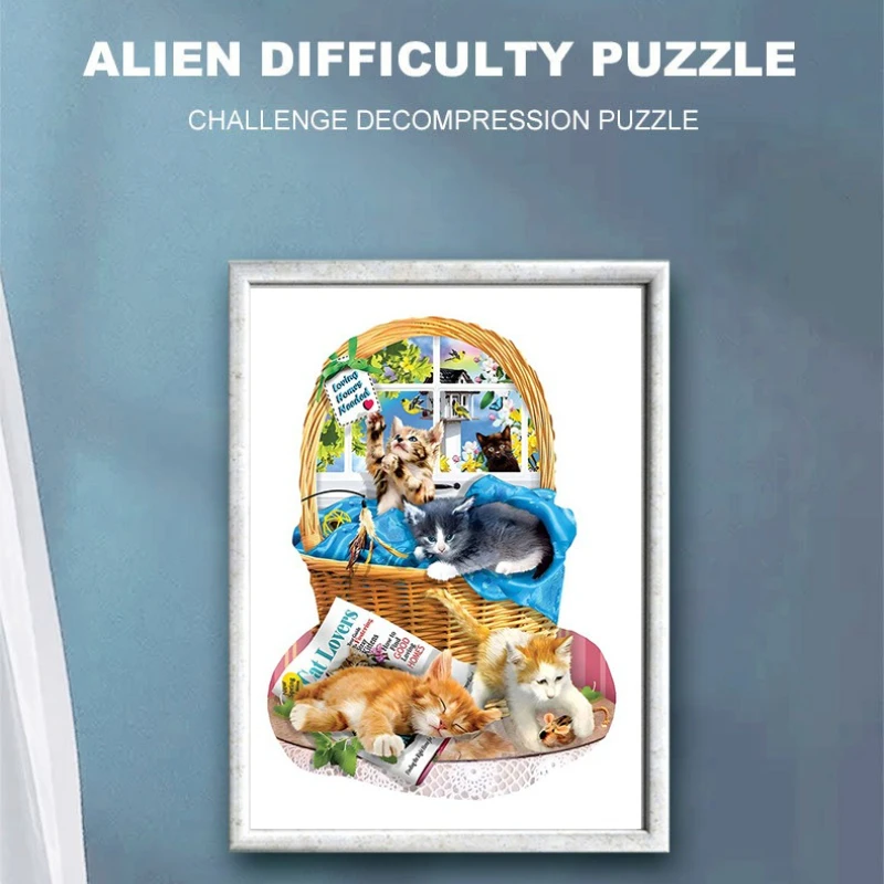 ปริศนาไม้รูปทรงแปลกตา แมวในตะกร้า ของเล่นปริศนา เกมครอบครัว ของตกแต่งบ้าน ของขวัญคริสต์มาส วันขอบคุณพระเจ้า ปีใหม่