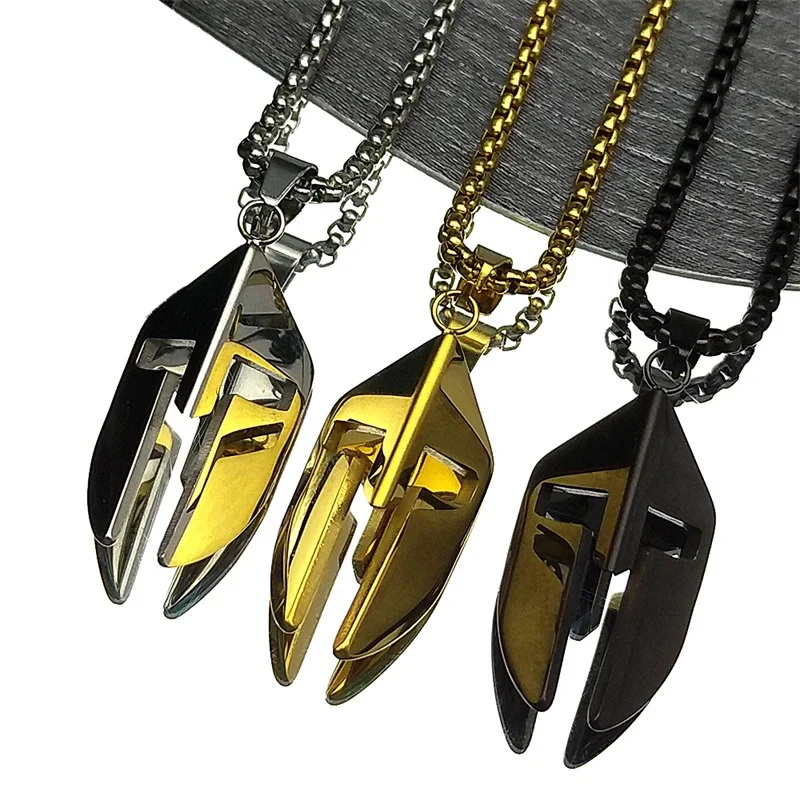 Vintage Ares Spartan Warrior Helmet Pendant Necklace for Women Men Stainless Steel Ancient Greek Spartan Mask Hip Hop Jewelry