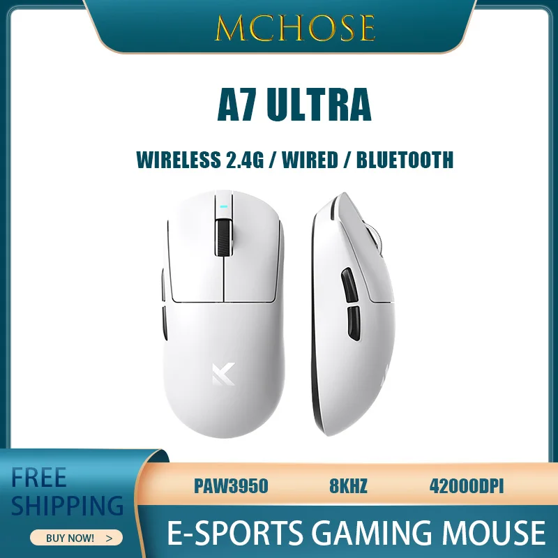 

Mchose A7 Ultra E-Sports Gaming Mouse Wireless Bluetooth Three-Mode Connection Paw3950 8khz 42000dpi Lightweight Quick Response