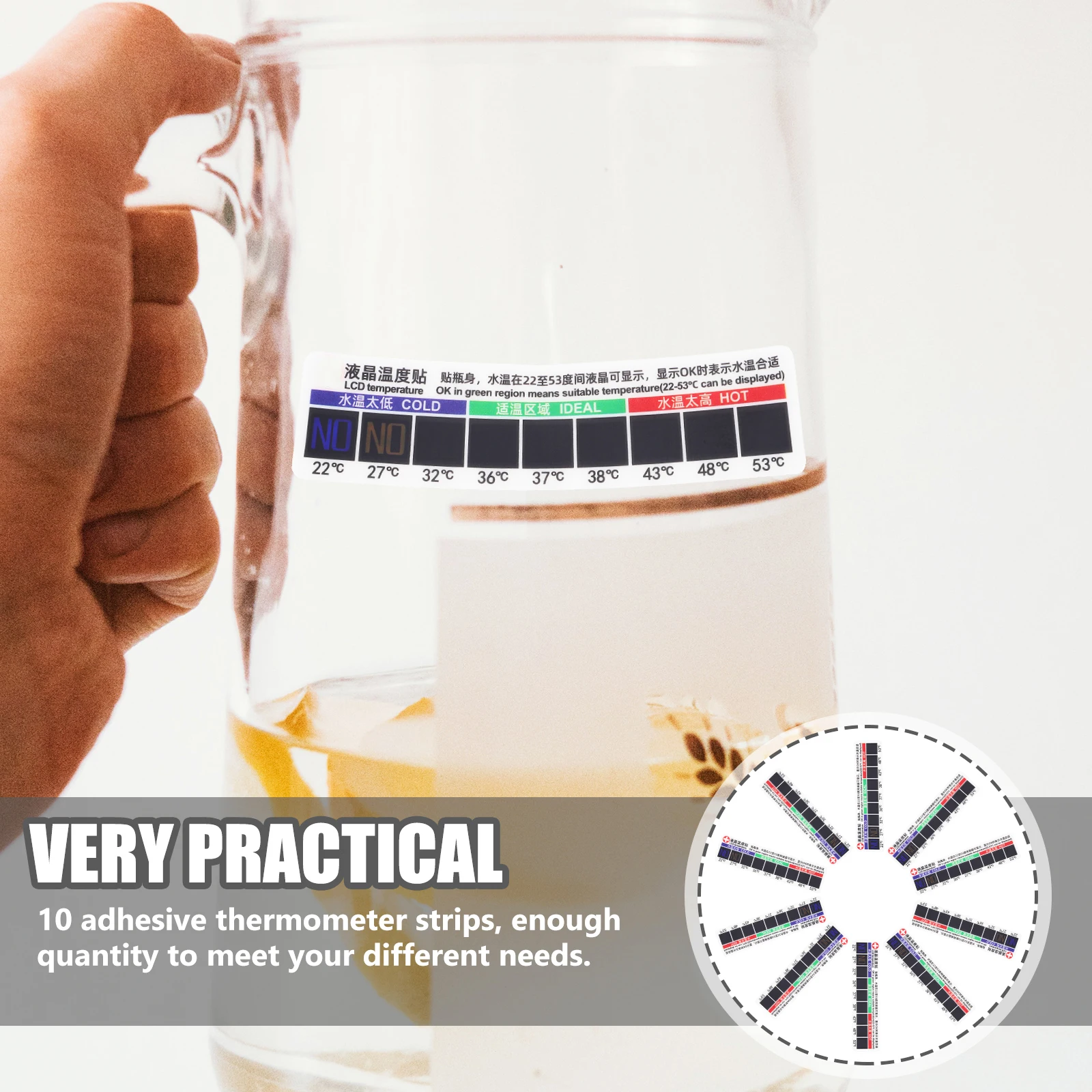 10 قطعة ملصق درجة حرارة الماء المالحة شريط ميزان الحرارة اللاصق لزجاجة الأنف غسل مقياس درجة حرارة الجسم LCD التصحيح