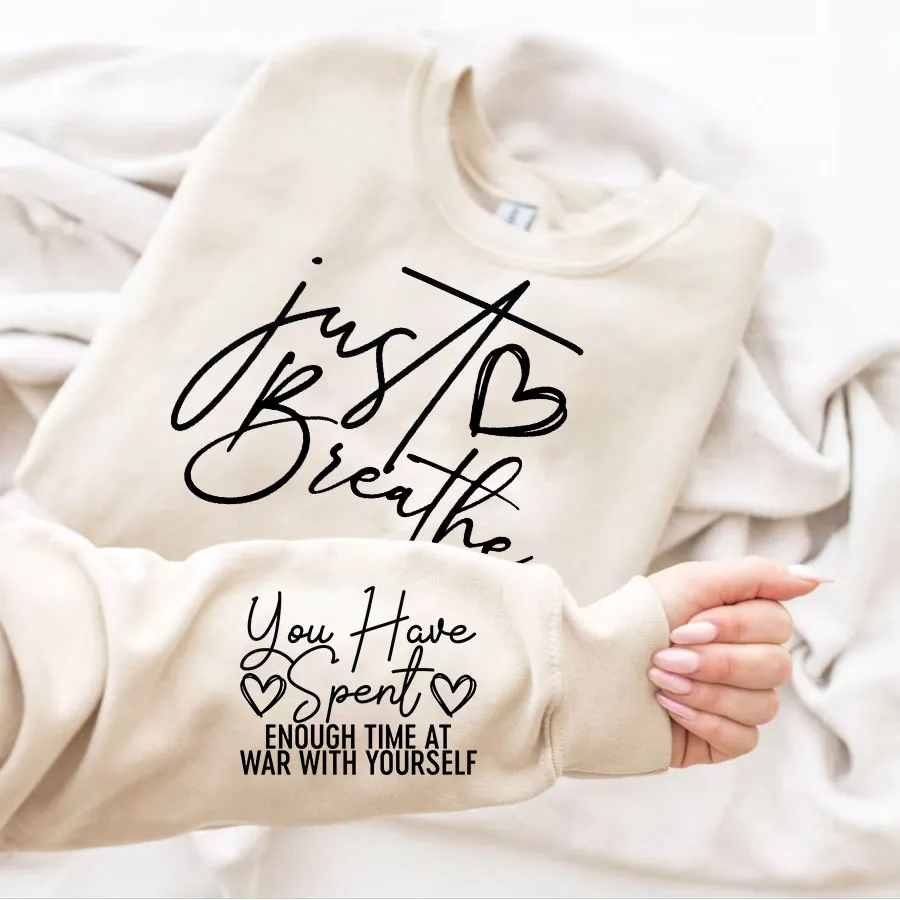 Just Breathe Motivational Inspirational Self Care Iron-On Heat Transfer Sticker Decal T-shirts Sweatshirts Bag Clothing Decor