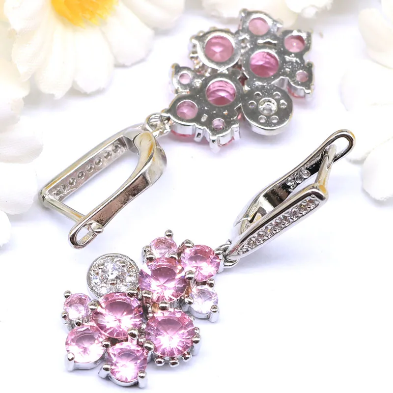 

36x15mm Hot Sell Created Pink Morganite Real Green Emerald White CZ For Ladies Wedding Silver Plated Earrings